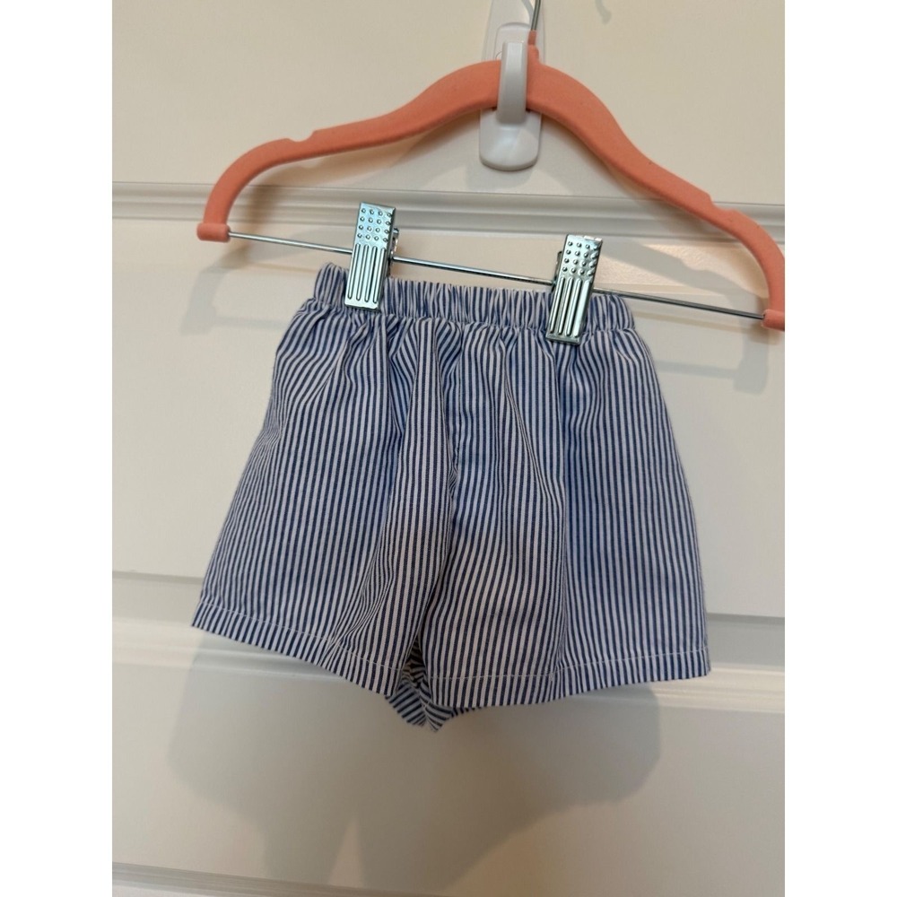 The Bailey Boys Blue White Seersucker Striped Shorts 3M Elastic Waist Kids